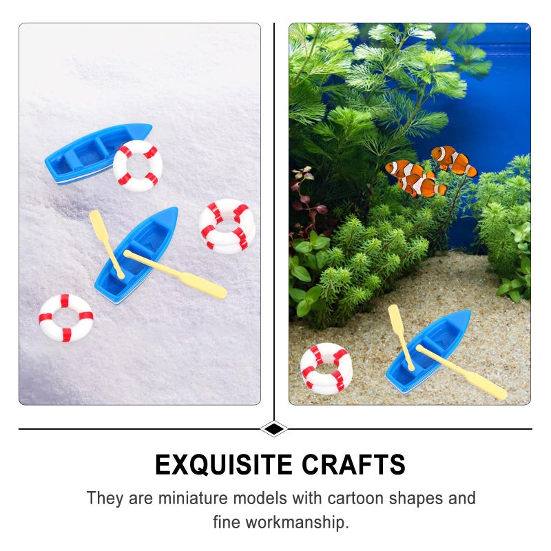 NUOBESTY 2 Sets Mini Vintage Fishing Boats Mini Beach Style Boat Oars Paddles Lifebuoy Set Miniature Ornament Kits for DIY Dollhouse Decorative Micro Landscape Scene Miniature Doll House Items - Image 5
